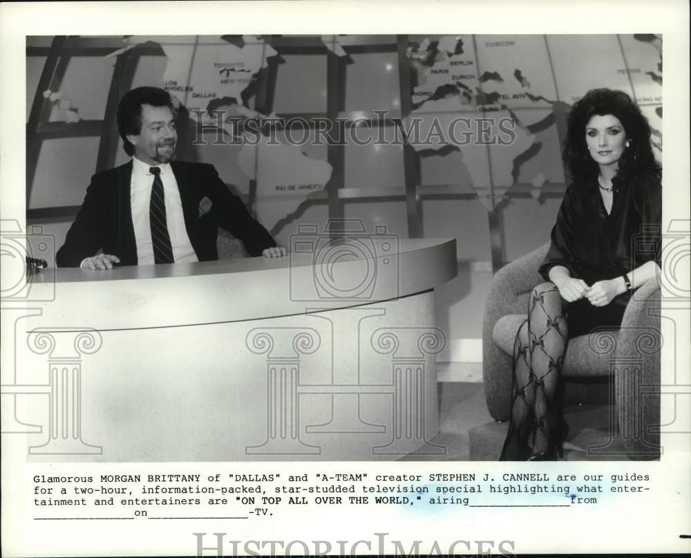 1985 Press Photo Morgan Brittany and Stephen J. Cannel host television program - Historic Images