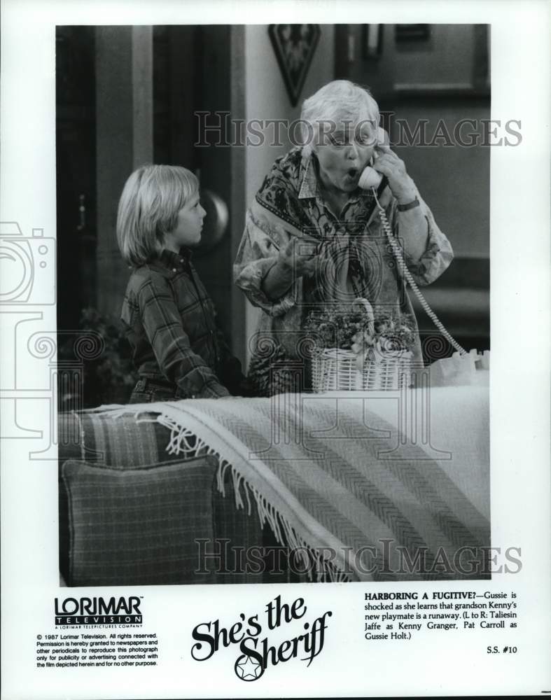 1987 Press Photo Taliesin Jaffe, Pat Carroll on &quot;She&#39;s the Sheriff&quot; - Historic Images