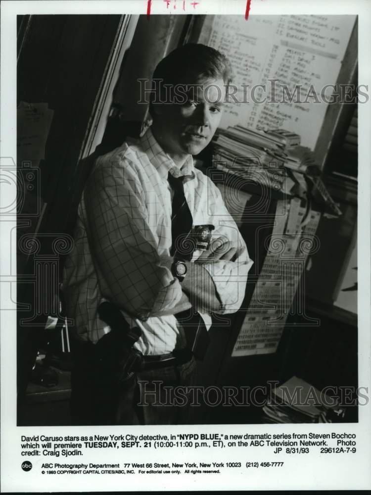 1993 Press Photo Actor David Caruso on "NYPD Blue" ABC Television Series - Historic Images
