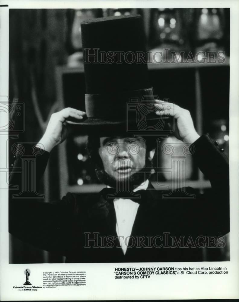 1985 Press Photo Johnny Carson as Abe Lincoln in "Carson's Comedy Classics" - Historic Images