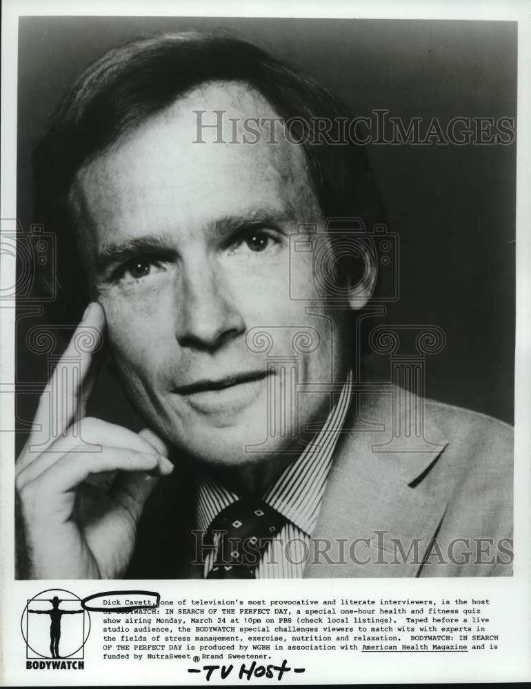 1986 Press Photo Television host Dick Cavett hosts Bodywatch special - Historic Images