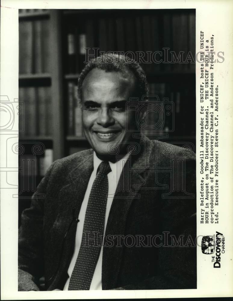 1987 Press Photo Harry Belafonte, Host of "The UNICEF Hour" - Historic Images