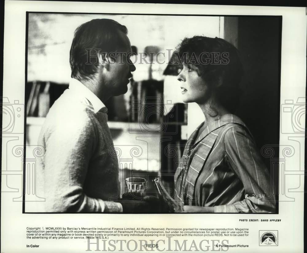 1981 Press Photo Jack Nicholson, Diane Keaton in "Reds" Movie - Historic Images