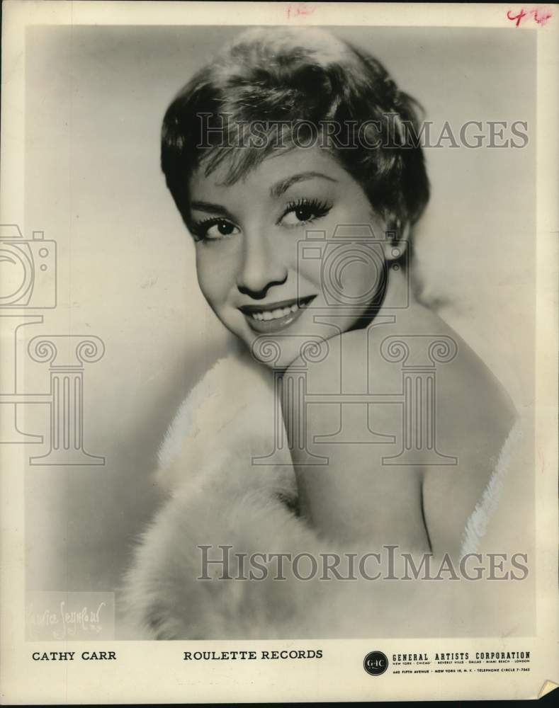 1961 Press Photo Singer Cathy Carr to appear at Brass Ring - Historic Images