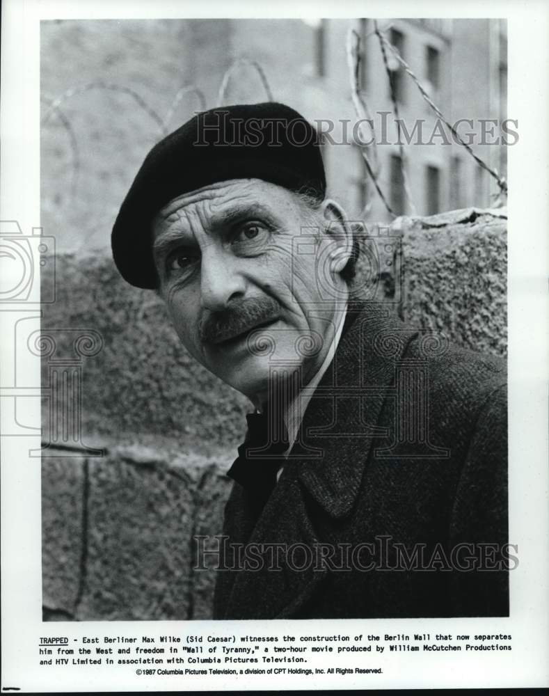 1987 Press Photo Actor Sid Caesar  in a scene from the movie Wall of Tyranny. - Historic Images