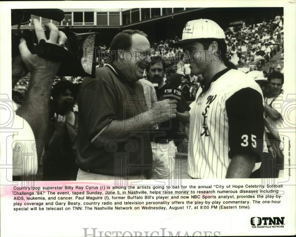 1994 Press Photo Billy Ray Cyrus on &quot;City of Hope Celebrity Softball Challenge&quot; - Historic Images