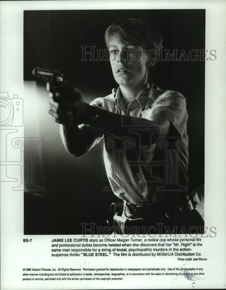 1990 Press Photo Actress Jamie Lee Curtis acts in &quot;Blue Steel&quot; - Historic Images