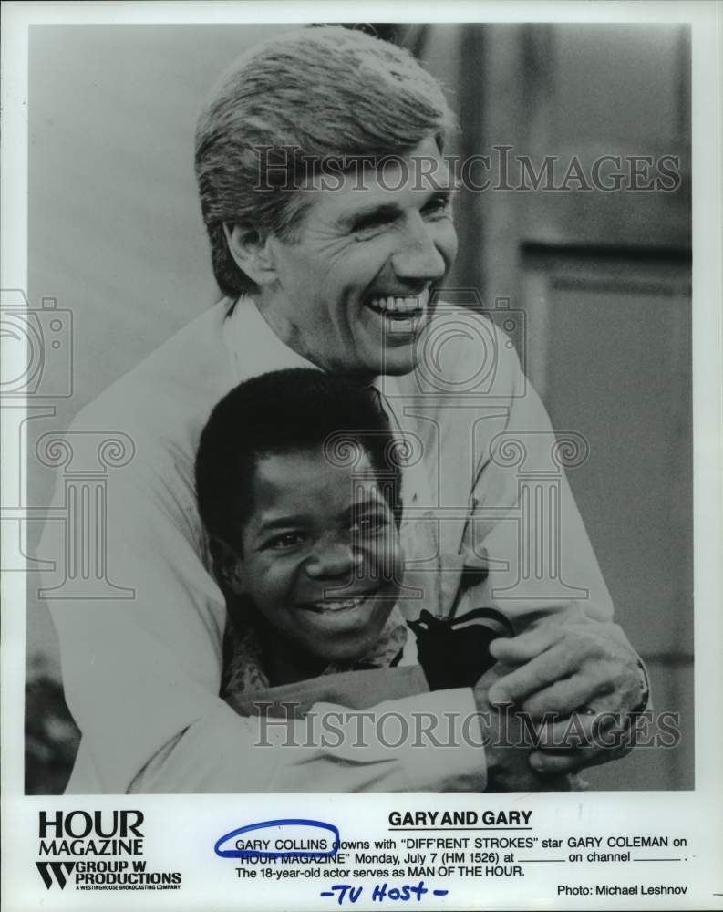 1986 Press Photo Television host Gary Collins with Gary Coleman on Hour Magazine - Historic Images