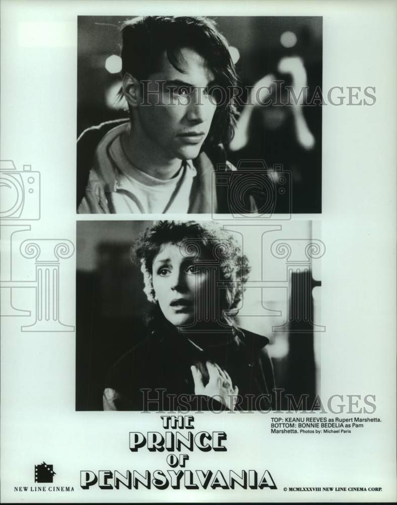 1988 Press Photo Keanu Reeves, Bonnie Bedelia in "The Prince of Pennsylvania" - Historic Images