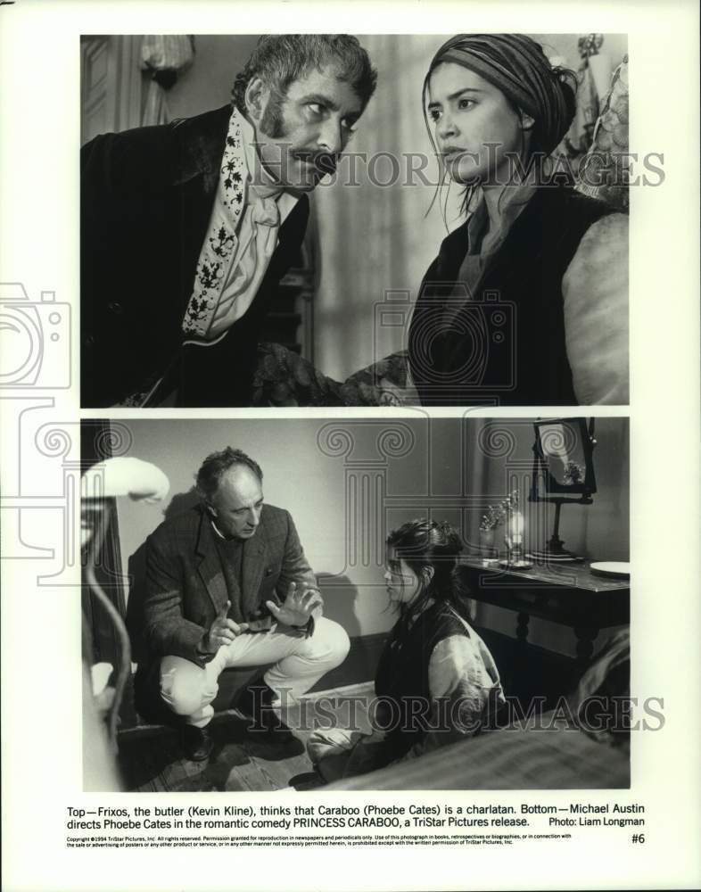 1994 Press Photo Kevin Line, Phoebe Cates, &amp; Michael Austin, of Princess Caraboo - Historic Images