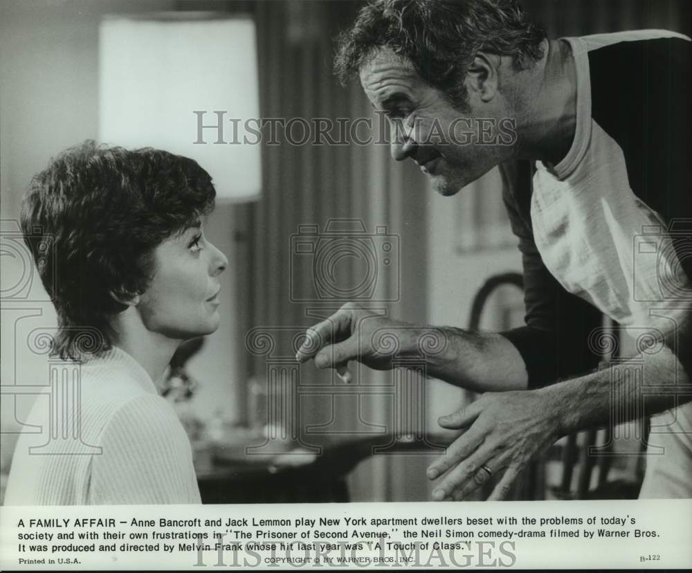 Press Photo Anne Bancroft and Jack Lemmon in &quot;The Prisoner of Second Avenue&quot; - Historic Images