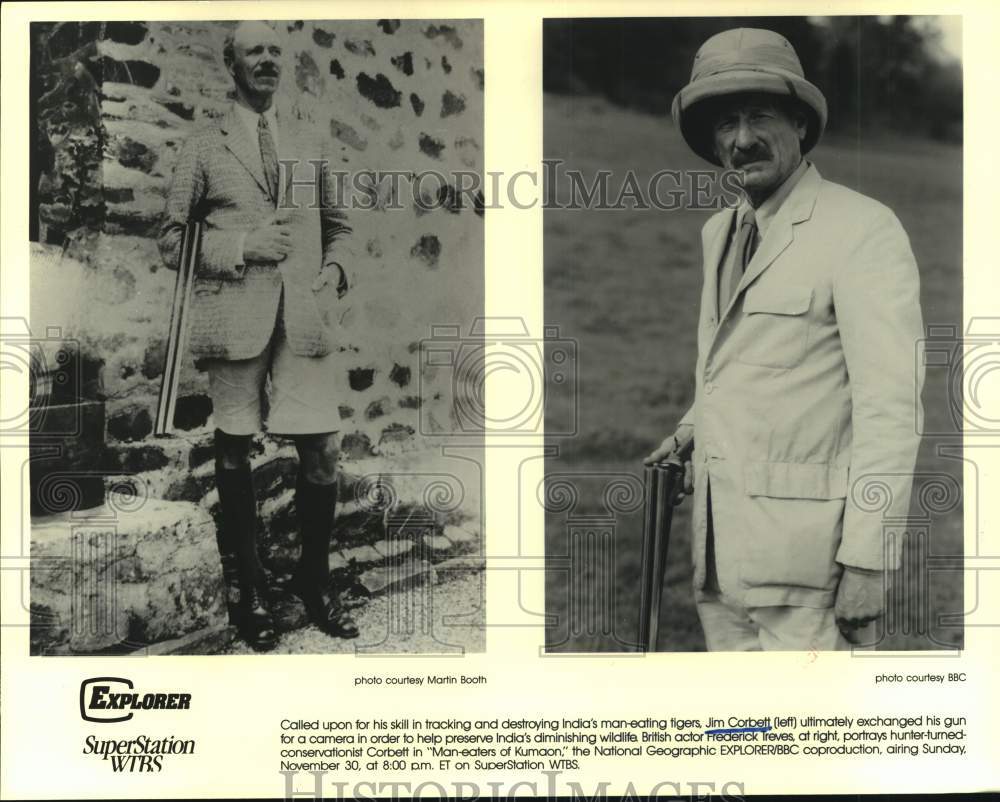 1986 Press Photo Conservationist Jim Corbett and actor Frederick Treves - Historic Images