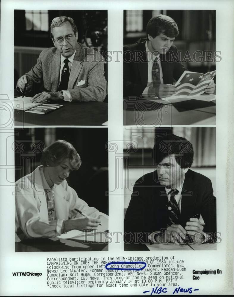 1986 Press Photo Campaigning on Cue: The Presidential Election of 1984 Panelists - Historic Images