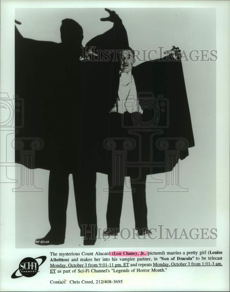 1997 Press Photo Actor Lon Chaney Jr. in &quot;Son of Dracula&quot; - Historic Images