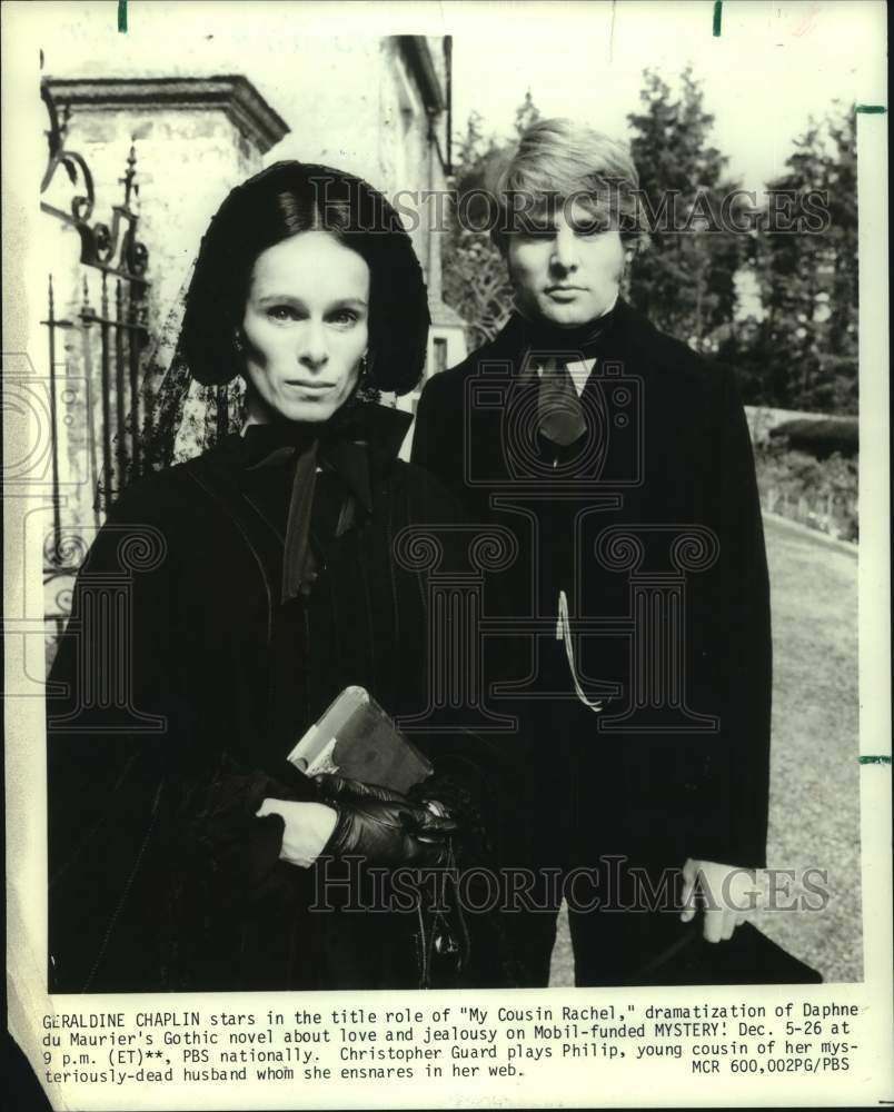 1985 Press Photo Geraldine Chaplin and Christopher Guard in &quot;My Cousin Rachel&quot; - Historic Images