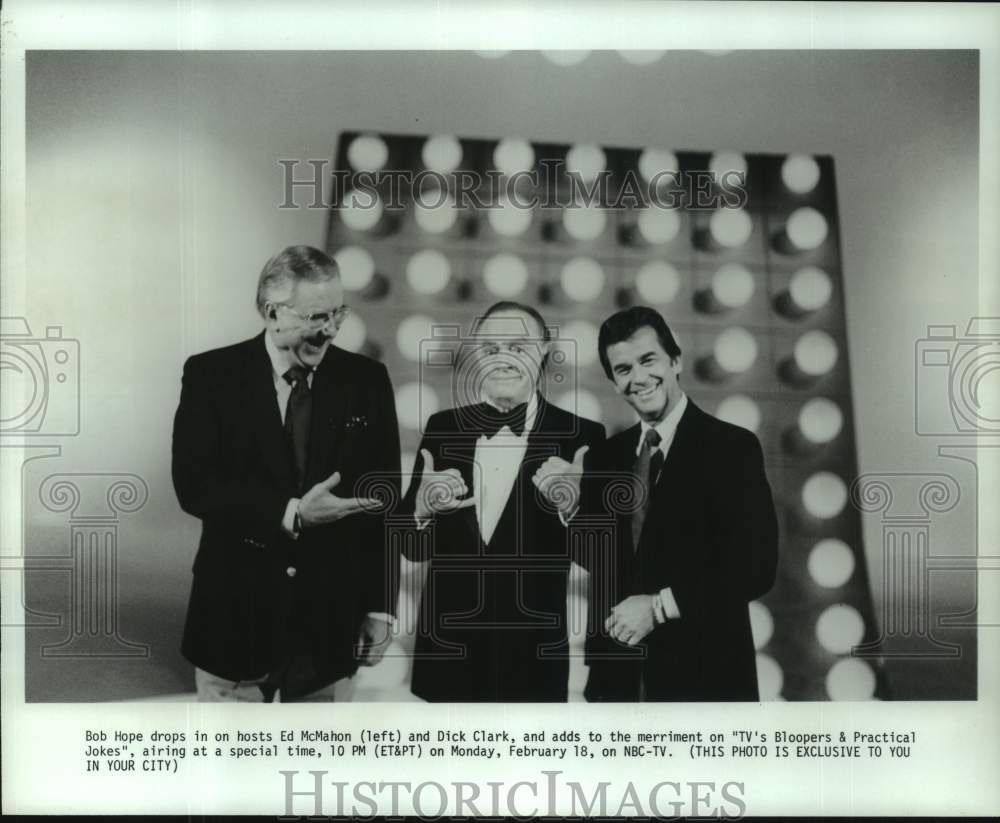 1985 Press Photo Television hosts Bob Hope, Dick Clark, and Ed McMahon - Historic Images