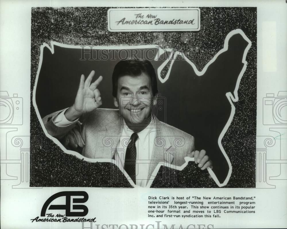 1987 Press Photo Dick Clark Hosting &quot;The New American Bandstand&quot; - Historic Images