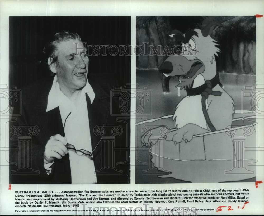 1981 Press Photo Actor Pat Buttram and his character in "The Fox and the Hound" - Historic Images