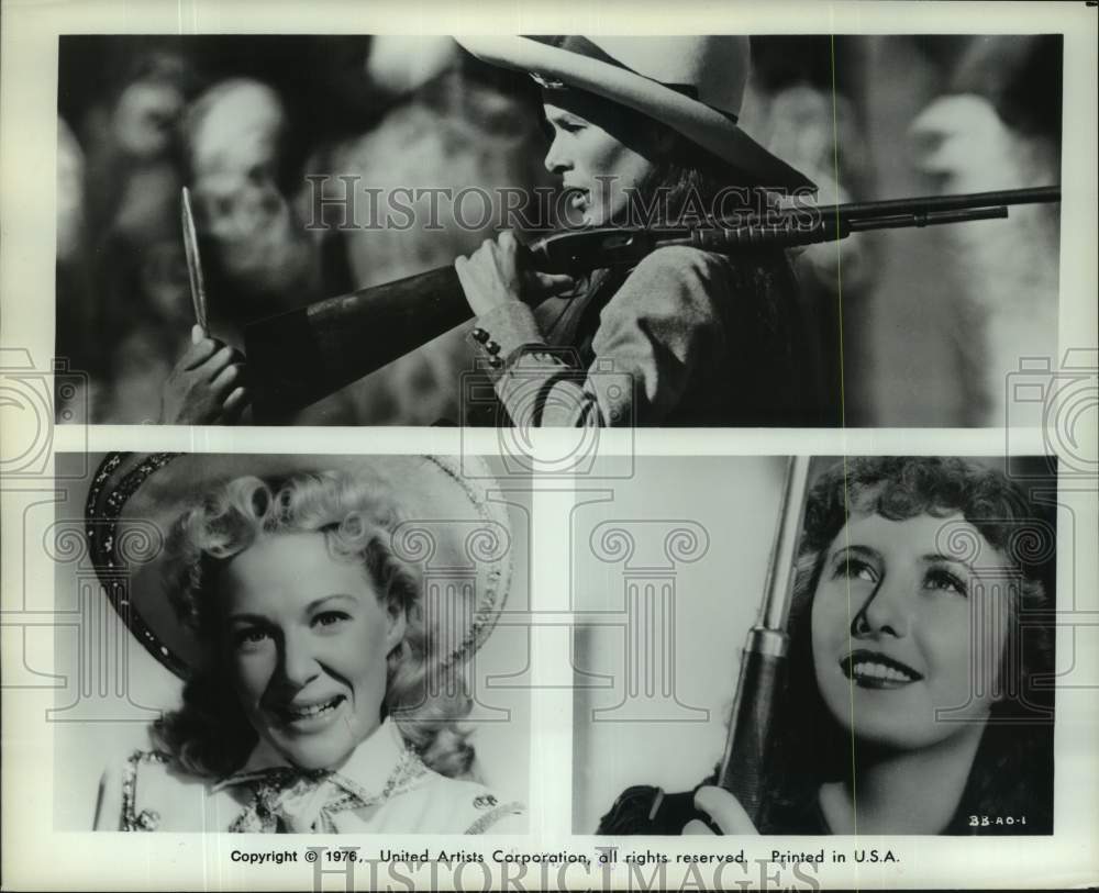 1976 Press Photo Actresses in character as Annie Oakley, from movie scenes - Historic Images