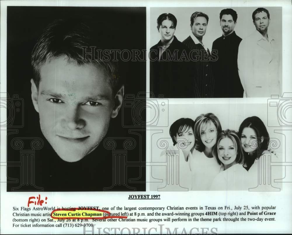1997 Press Photo Steven Curtis Japman with 4HIM & Point of Grace group members - Historic Images