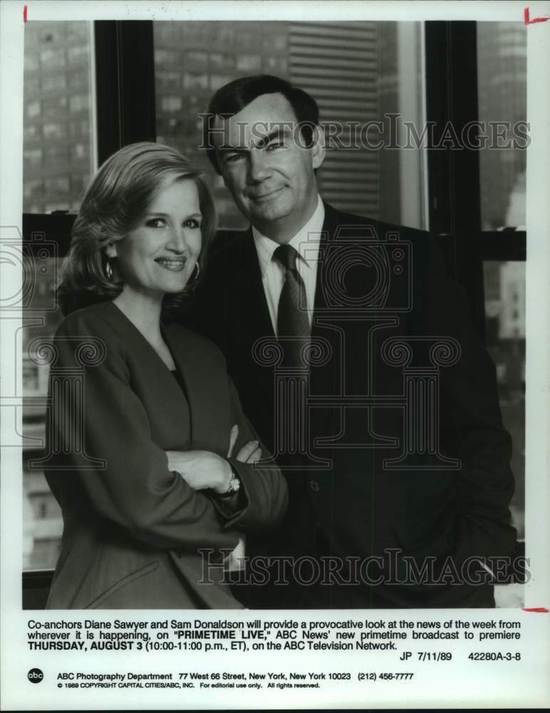 1989 Press Photo Diane Sawyer and Sam Donaldson host "Primetime Live" - Historic Images
