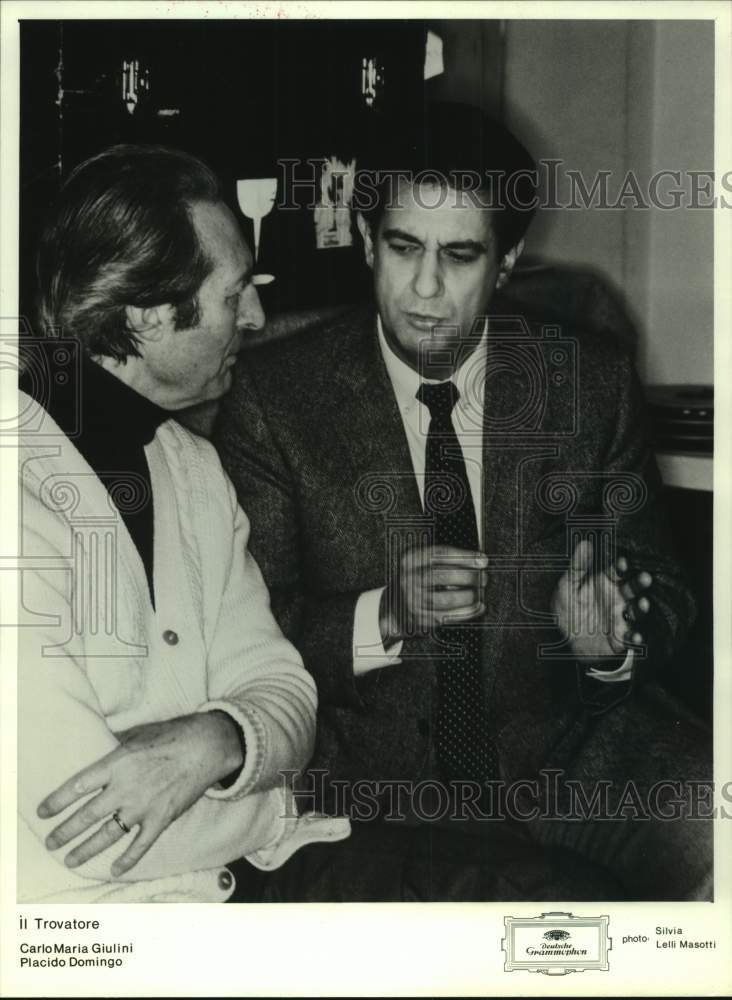 1987 Press Photo Placido Domingo, Carlo Maria Giulini, &quot;Il Trovatore&quot; - Historic Images