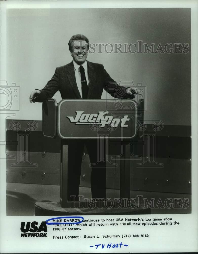 1986 Press Photo Mike Darrow Hosting &quot;Jackpot&quot; - Historic Images