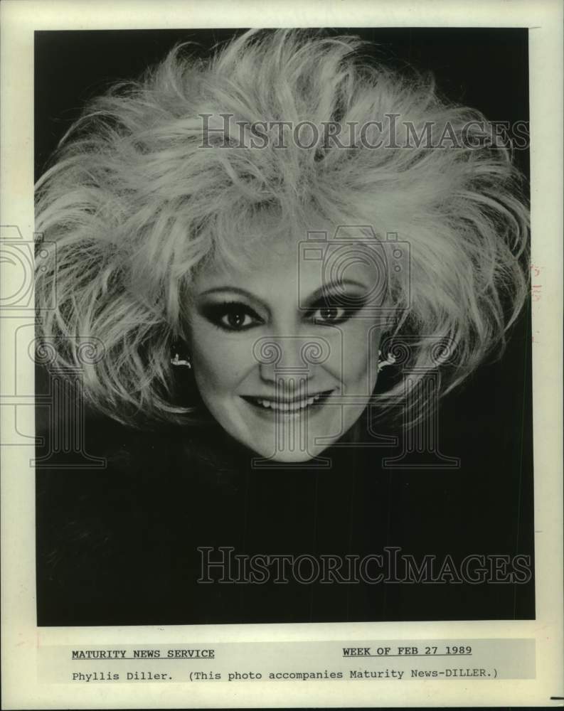 1989 Press Photo Comedienne Phyllis Diller - Historic Images