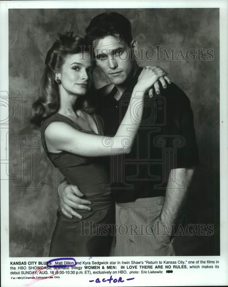 1991 Press Photo Matt Dillon & Kyra Sedqwick in "Return to Kansas City" - Historic Images