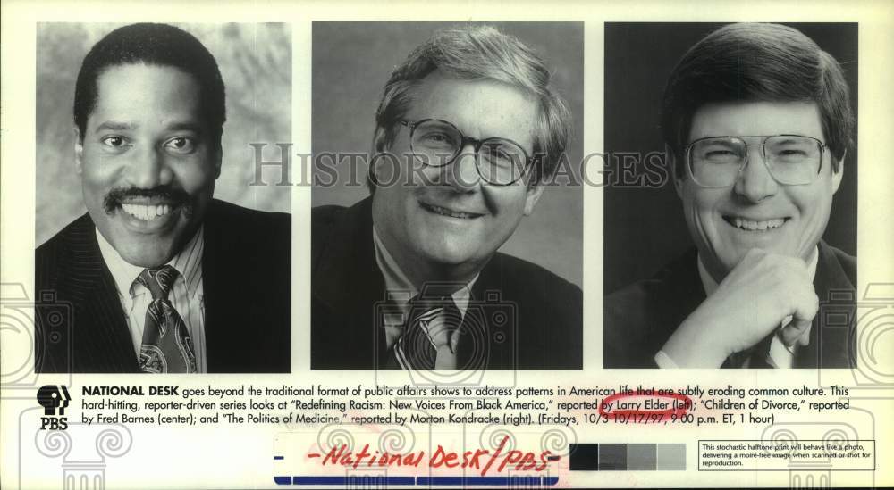 1977 Press Photo Larry Elder, Fred Barnes, Morton Kondracke in Redefining Racism - Historic Images