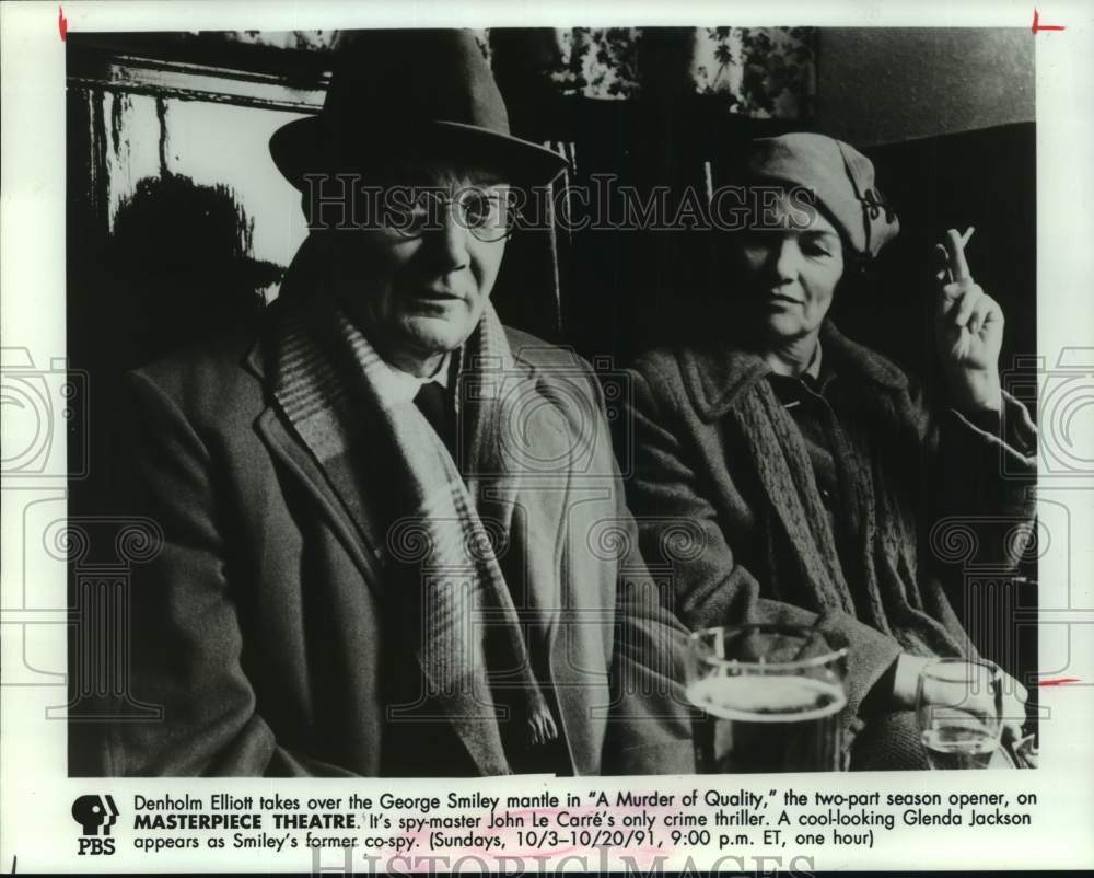 1991 Press Photo Denholm Elliott and Glenda Jackson in &quot;A Murder of Quality&quot; - Historic Images