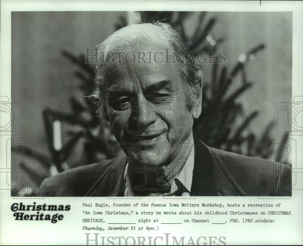 1978 Press Photo Author Paul Engle Hosts An Iowa Christmas TV Program- Historic Images