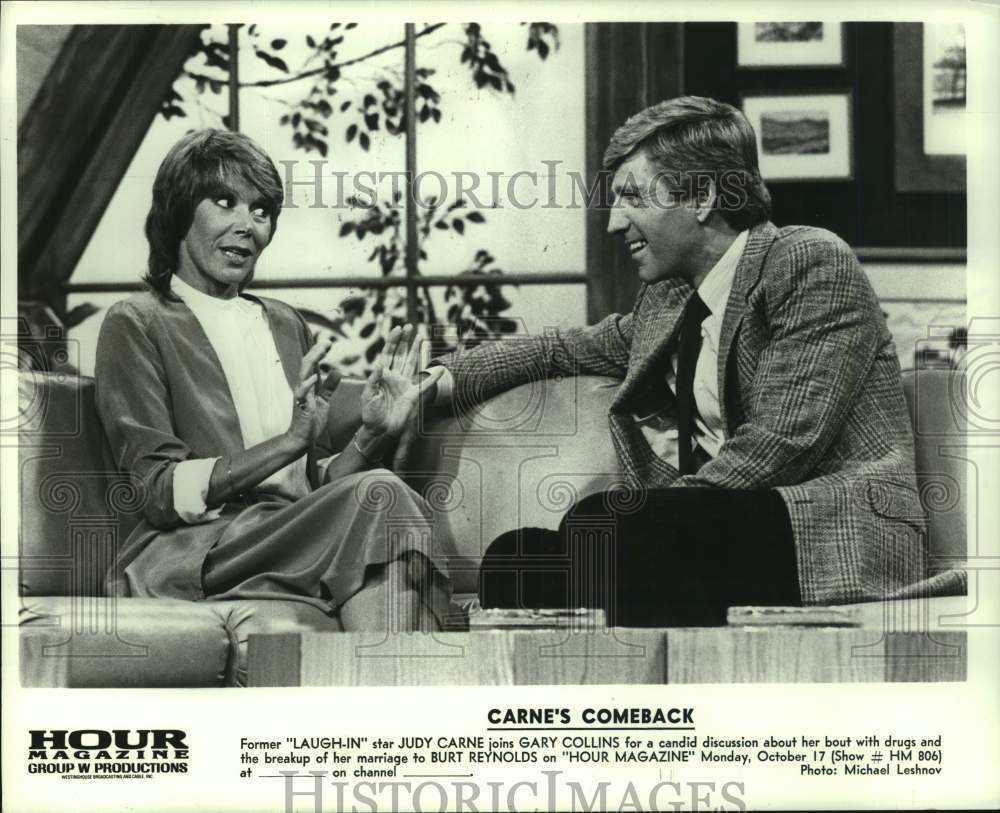 1983 Press Photo Judy Carne with Gary Collins on &quot;Hour Magazine&quot; - Historic Images