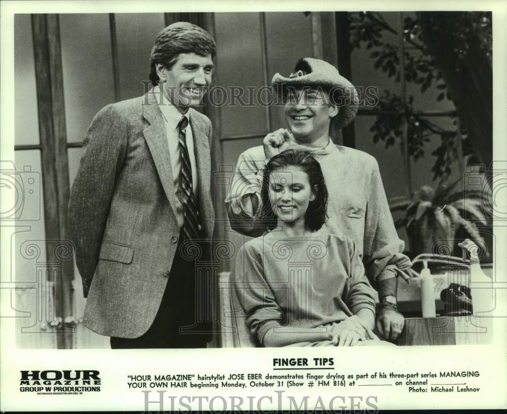 1983 Press Photo Hairstylist Jose Eber During Demonstration on "Hour Magazine" - Historic Images