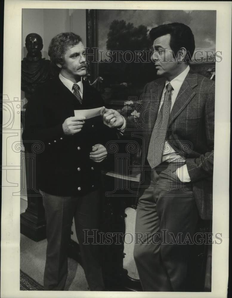 1972 Press Photo Actor Mike Connors, Guy Stockwell on &quot;Mannix&quot; - Historic Images