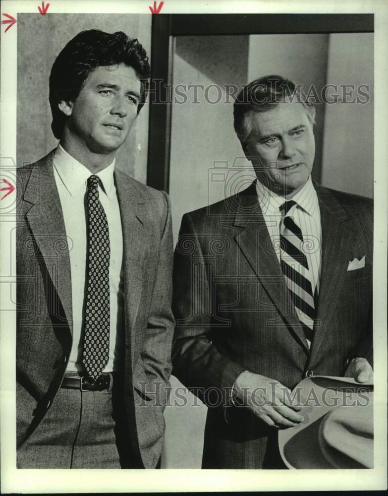 1986 Press Photo Larry Hagman, Patrick Duffy on "Dallas" - Historic Images
