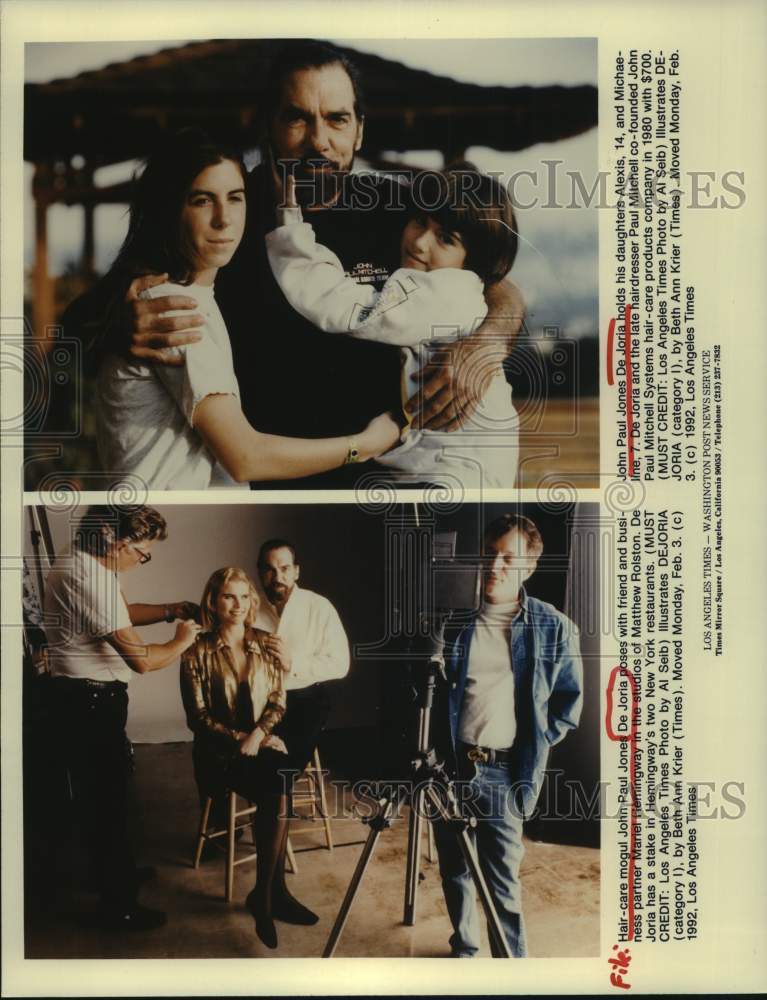 1992 Press Photo John Paul Jones De Joria with Mariel Hemingway & His Daughters - Historic Images