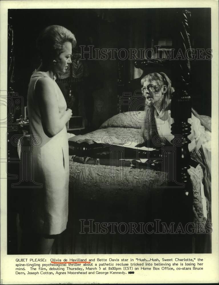 1981 Press Photo Olivia de Havilland &amp; Bette Davis, Hush...Hush, Sweet Charlotte - Historic Images