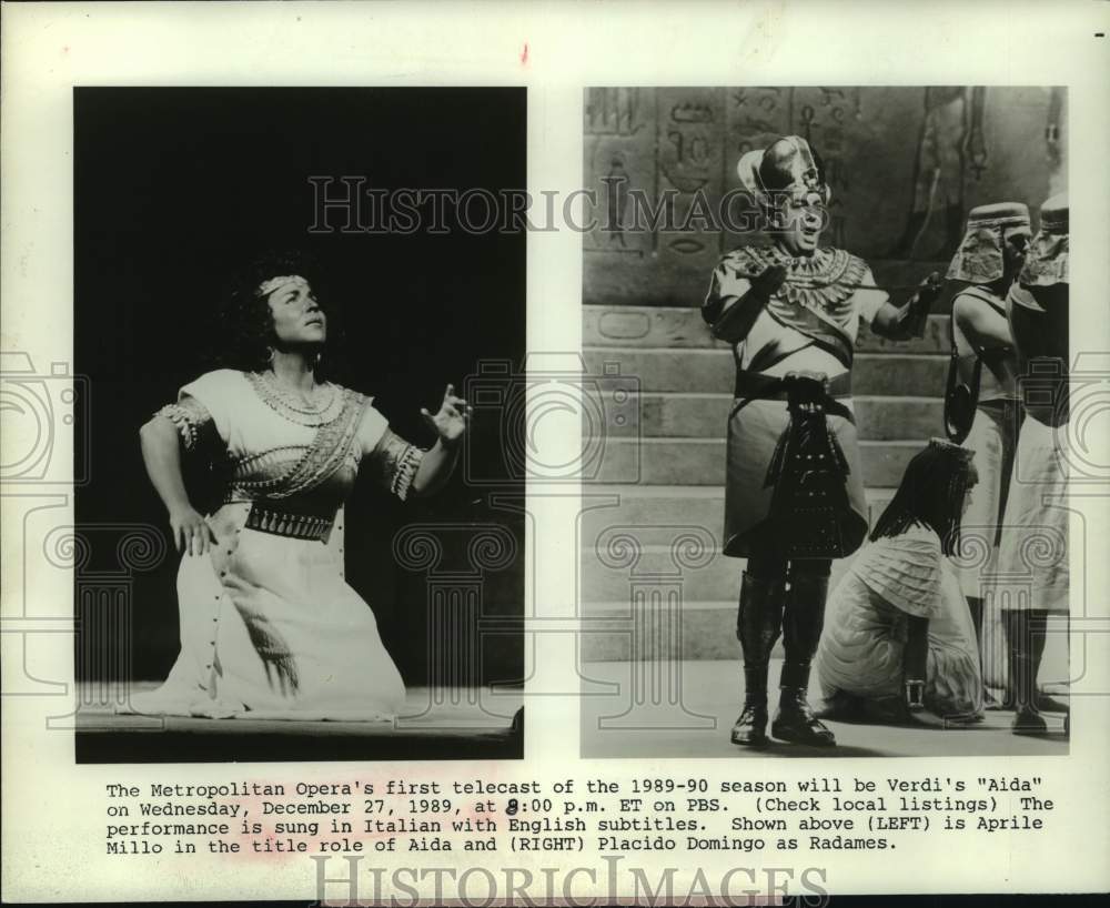 1989 Press Photo Aprile Millo and Placido Domingo in "Aida" Opera - Historic Images