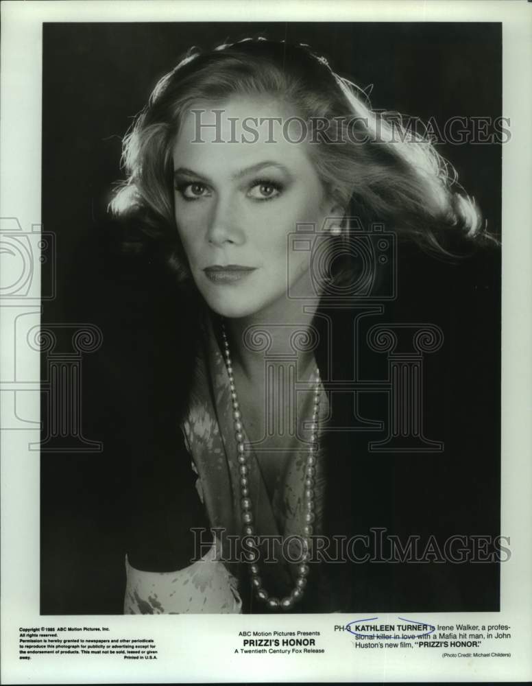 1985 Press Photo Kathleen Turner as Irene Walker in &quot;Prizzi&#39;s Honor&quot; - Historic Images