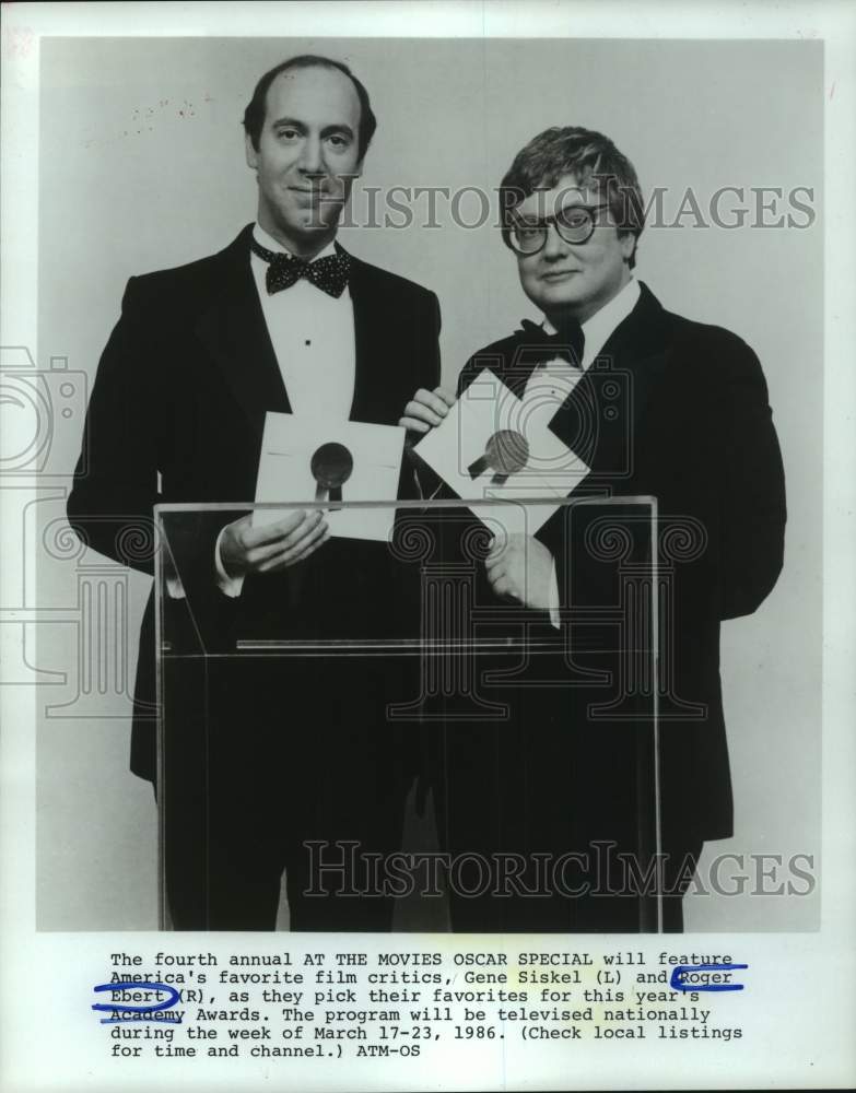 1986 Press Photo Gene Siskel, Roger Ebert in "At the Movies Oscar Special" - Historic Images