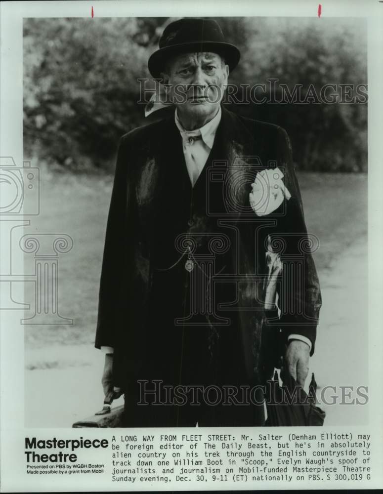 1990 Press Photo Actor Denham Elliott appears in &quot;Scoop&quot; - Historic Images