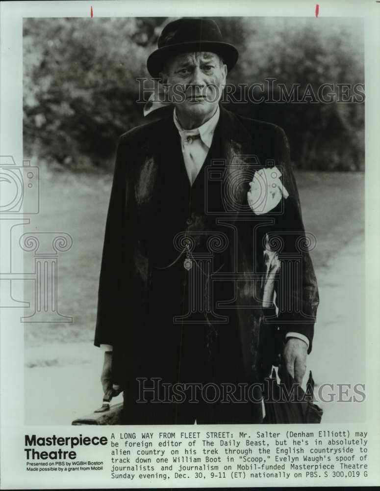 1990 Press Photo Actor Denham Elliott appears in "Scoop" - Historic Images