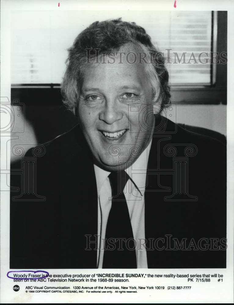 1988 Press Photo Producer Woody Fraser of "Incredible Sunday" - Historic Images