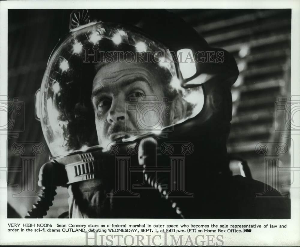 1982 Press Photo Sean Connery as a Federal Marshal in Outer Space in "Outland" - Historic Images