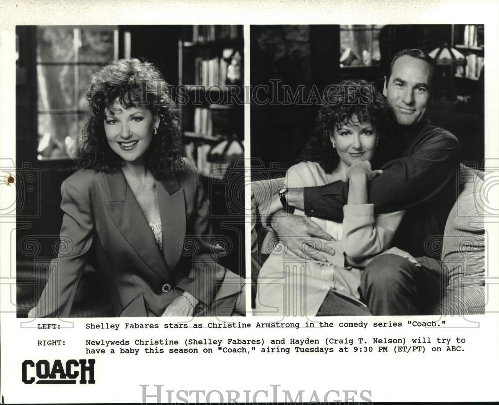 1997 Press Photo Actors Shelley Fabares, Craig T. Nelson star in Coach on ABC. - Historic Images