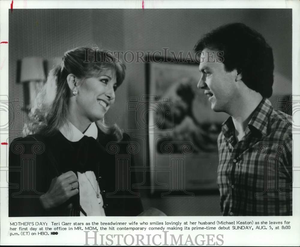 1984 Press Photo Actors Teri Garr and Michael Keaton in "Mr. Mom" - Historic Images