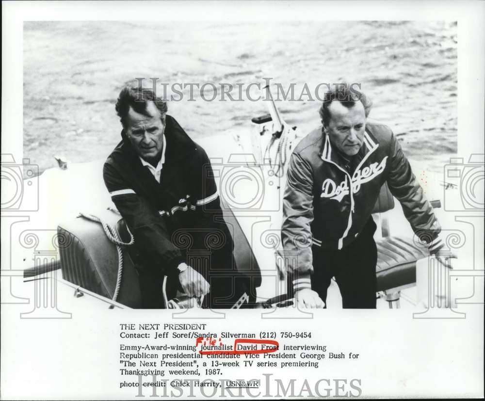 1987 Press Photo Journalist David Frost interviewing Vice President George Bush - Historic Images