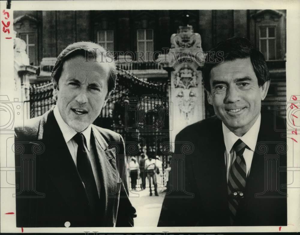 1981 Press Photo Journalists David Frost and Dan Rather, &quot;The Royal Wedding&quot; - Historic Images