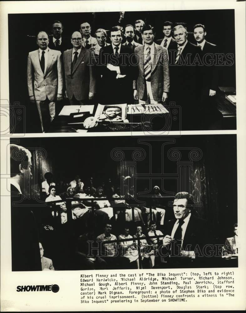 1985 Press Photo Actor Albert Finney and Cast of "The Biko Inquest" - Historic Images